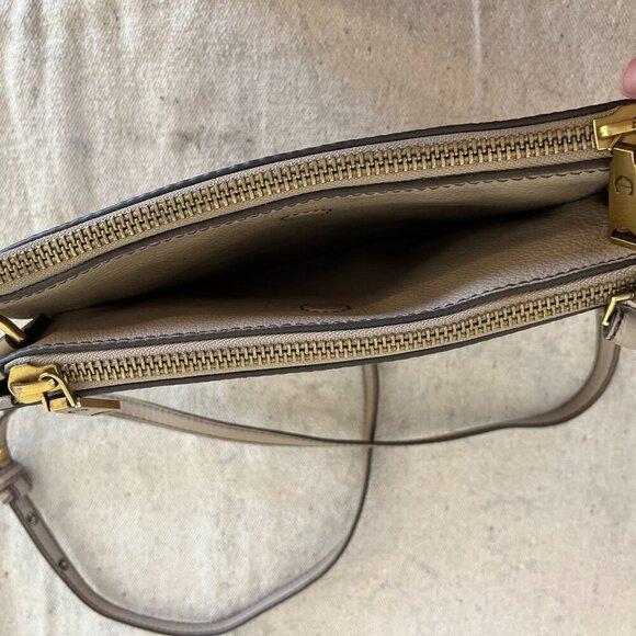 Etienne Aigner Peddled Nappa Leather Tan Angela Logo Crossbody Purse - Picture 8 of 14